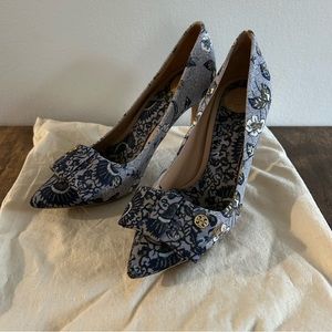 Tory Burch floral blue bow heels